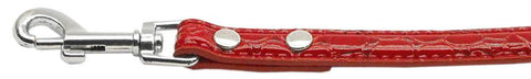 3-8" (10mm) Faux Croc Two Tier Collars Red 3-4" Leash