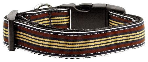 Preppy Stripes Nylon Ribbon Collars Brown-Khaki Large