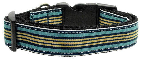 Preppy Stripes Nylon Ribbon Collars Light Blue-Khaki Medium