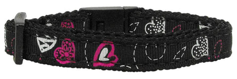 Crazy Hearts Nylon Collars Black Cat Safety