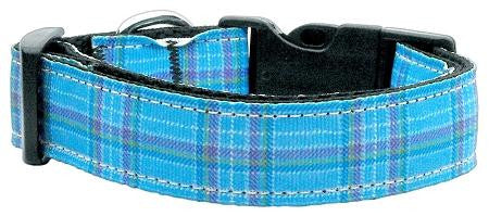 Plaid Nylon Collar  Blue Medium