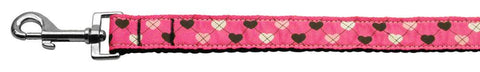 Argyle Hearts Nylon Ribbon Leash Bright Pink 1 inch wide 6ft Long