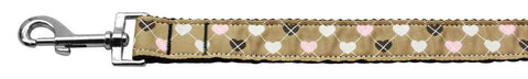 Argyle Hearts Nylon Ribbon Leash Tan 1 inch wide 6ft Long