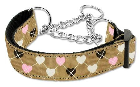 Argyle Hearts Nylon Ribbon Collar Martingale Tan Medium