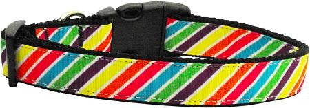 Striped Rainbow Nylon Ribbon Collars Medium