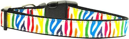 Zebra Rainbow Nylon Ribbon Dog Collars Large