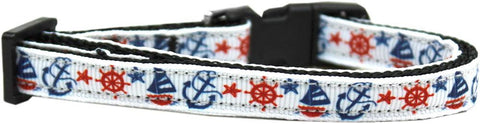 Anchors Away Nylon Ribbon Dog Collar Sm