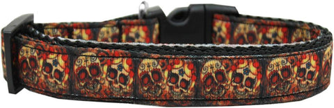 Skull Crossed Lovers Nylon Ribbon Dog Collar XL