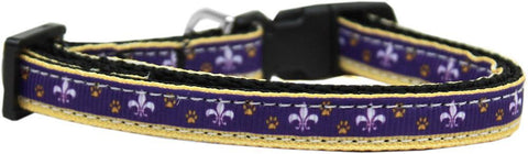 Purple and Yellow Fleur de Lis Nylon Ribbon Dog Collar XS