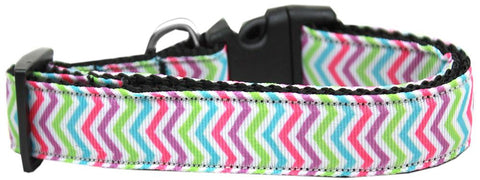 Summer Chevrons Nylon Ribbon Dog Collar XL