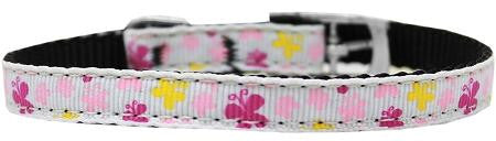 Butterfly Nylon Dog Collar with classic buckle 3-8" White Size 12