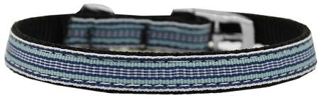 Preppy Stripes Nylon Dog Collar with classic buckles 3-8" Light Blue-White Size 8