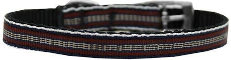 Preppy Stripes Nylon Dog Collar with classic buckles 3-8" Brown-Khaki Size 12