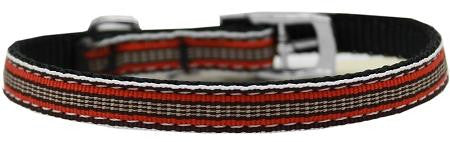 Preppy Stripes Nylon Dog Collar with classic buckles 3-8" Orange-Khaki Size 10