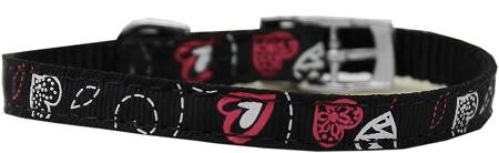 Crazy Hearts Nylon Dog Collar with classic buckles 3-8" Black Size 10