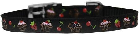 Cupcakes Nylon Dog Collar with classic buckle 3-8" Black Size 12