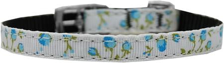 Roses Nylon Dog Collar with classic buckle 3-8" Blue Size 8