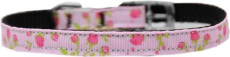 Roses Nylon Dog Collar with classic buckle 3-8" Pink Size 10