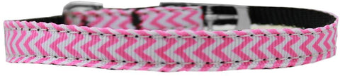 Chevrons Nylon Dog Collar with classic buckle 3-8" Pink Size 14