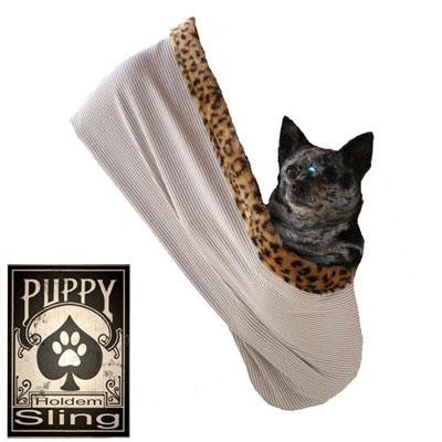 Blue Birds Rhinestone Puppy Holdem Sling Tan w- Cheetah trim Size Sm-Md