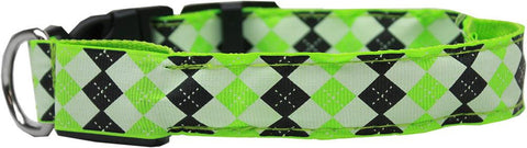 LED Dog Collar Argyle Green Size Medium