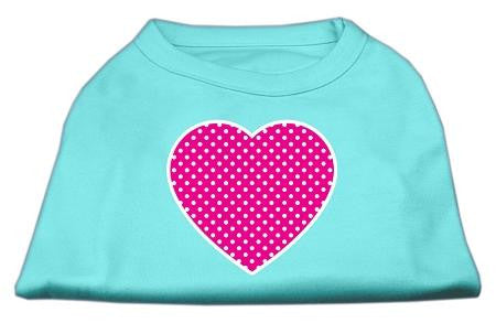 Pink Swiss Dot Heart Screen Print Shirt Aqua Lg (14)