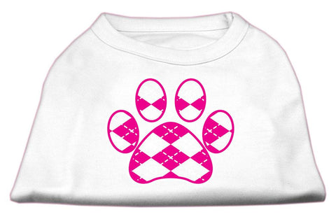 Argyle Paw Pink Screen Print Shirt White L (14)