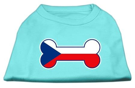 Bone Shaped Czech Republic Flag Screen Print Shirts Aqua XL (16)