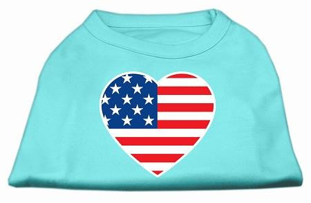 American Flag Heart Screen Print Shirt Aqua Lg (14)