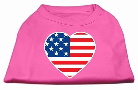 American Flag Heart Screen Print Shirt Bright Pink Med (12)