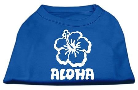 Aloha Flower Screen Print Shirt Blue XS (8)