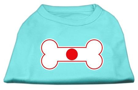 Bone Shaped Japan Flag Screen Print Shirts Aqua XS (8)