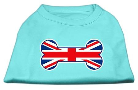 Bone Shaped United Kingdom (Union Jack) Flag Screen Print Shirts Aqua XXXL(20)