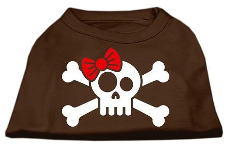 Skull Crossbone Bow Screen Print Shirt Brown Lg (14)