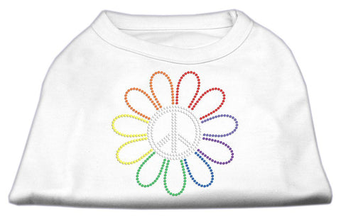 Rhinestone Rainbow Flower Peace Sign Shirts White L (14)