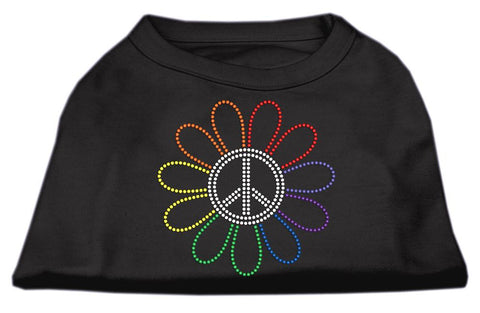 Rhinestone Rainbow Flower Peace Sign Shirts Black S (10)