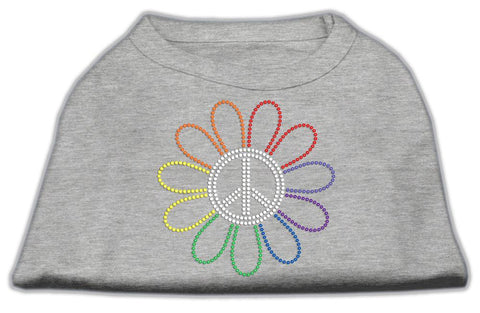 Rhinestone Rainbow Flower Peace Sign Shirts Grey XS (8)