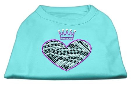 Zebra Heart Rhinestone Dog Shirt Aqua Sm (10)