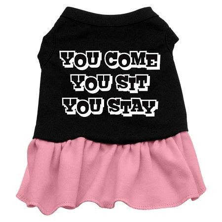 You Come, You Sit, You Stay Screen Print Dress Black with Pink XXL (18)