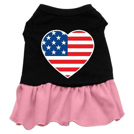 American Flag Heart Screen Print Dress Black with Pink XL (16)