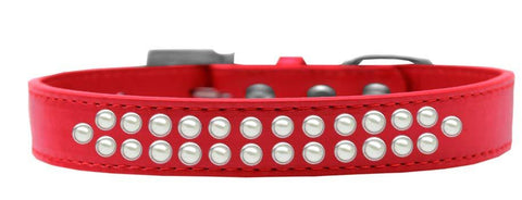 Two Row Pearl Size 16 Red Dog Collar