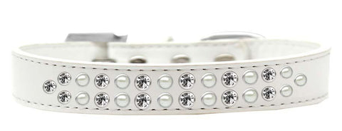 Two Row Pearl and Clear Crystal Size 18 White Dog Collar