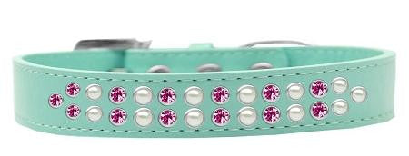 Two Row Pearl and Pink Crystal Size 18 Aqua Dog Collar