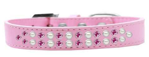 Two Row Pearl and Pink Crystal Size 18 Light Pink Dog Collar