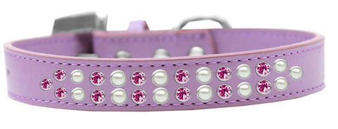 Two Row Pearl and Pink Crystal Size 12 Lavender Dog Collar