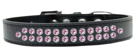 Two Row Light Pink Crystal Size 14 Black Dog Collar