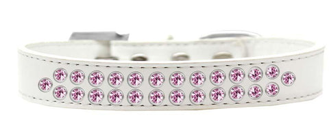 Two Row Light Pink Crystal Size 16 White Dog Collar