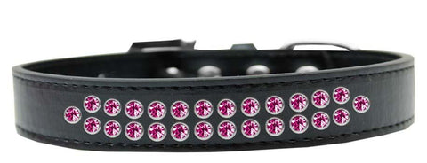 Two Row Bright Pink Crystal Size 12 Black Dog Collar