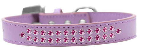 Two Row Bright Pink Crystal Size 18 Lavender Dog Collar