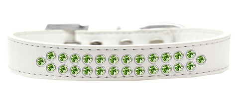 Two Row Lime Green Crystal Size 16 White Dog Collar